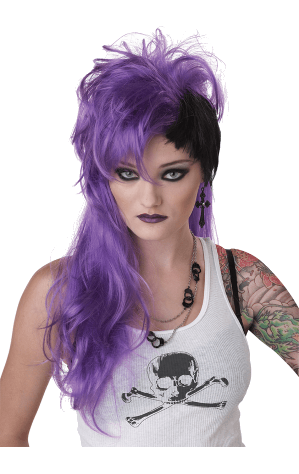 Womens Black and Purple 80s Wig Joke.co.uk