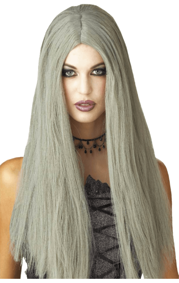 Womens Long Grey Halloween Wig Joke.co.uk