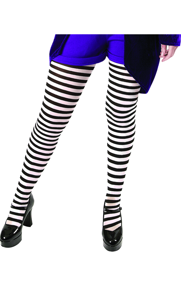 Opaque Black and White Striped Tights | Joke.co.uk