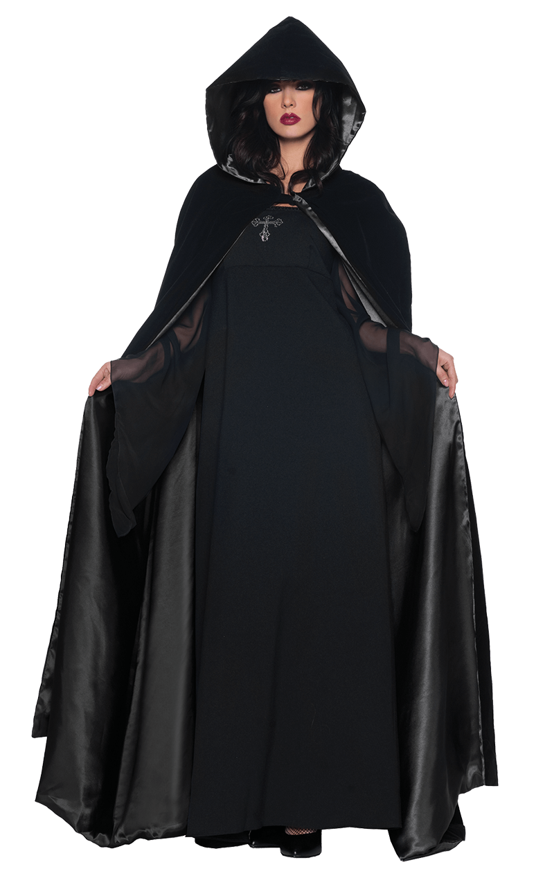 Black 63'' Velvet Satin Cloak | Joke.co.uk