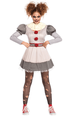 Sinister Pierrot Costume Evil Clown Halloween Womens Ladies Fancy Dress Outfit