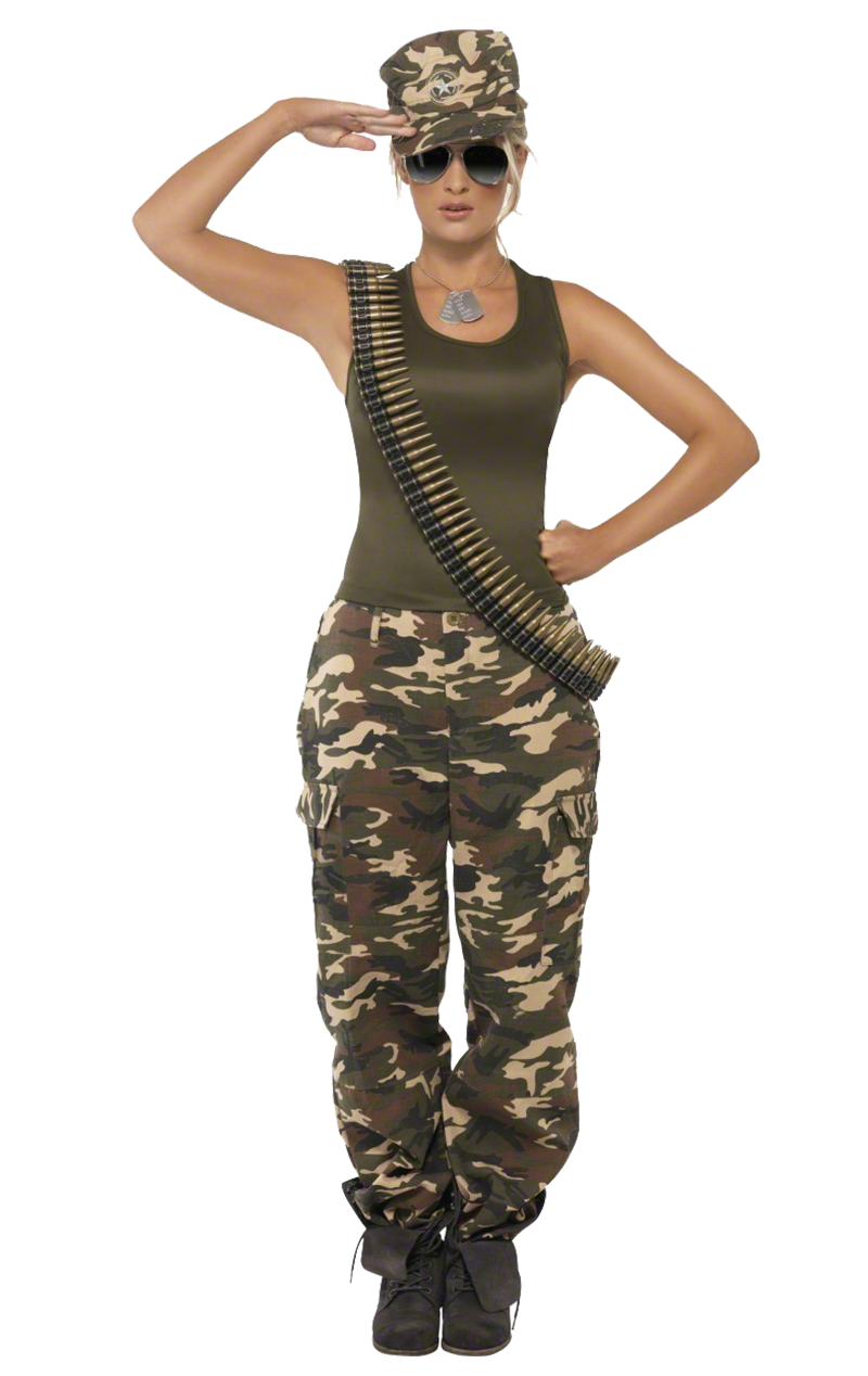 Ladies Khaki Camo Costume | Joke.co.uk